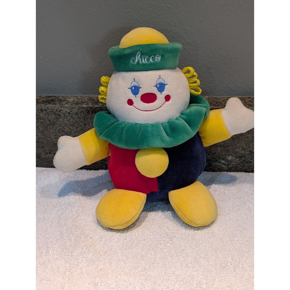 Happy Primary Color Block Chico Circus Clown Plush Stuffed Vintage Rattle
